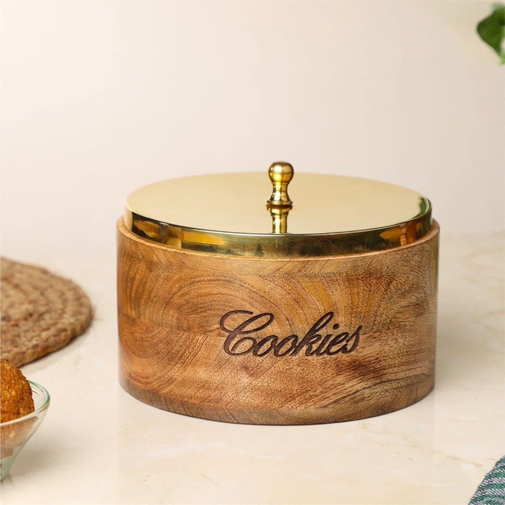 Decorative Quoted Mango Wood Airtight Container