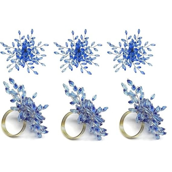 Blue Crystal Beads Bunch Napkin Rings