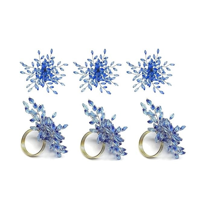 Blue Crystal Beads Bunch Napkin Rings